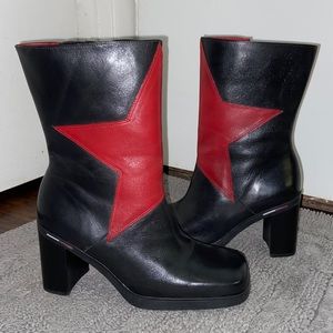 90s Vintage Square Toe Leather Boots